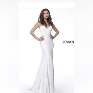 Jovani white Rhinestones Embellished V-Neck Evening Gown Pageant wedding Dress 6